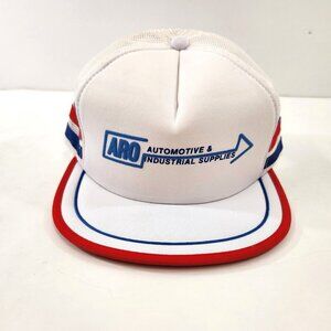 ARO Automotive Industrial Supplies Snapback 3 Stripe Trucker Hat White Vtg 1980s